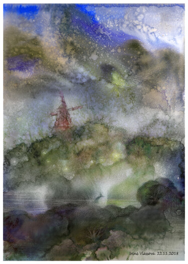 Landscape with Red Windmill and Mermaid Tail.